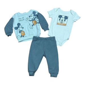 Disney Baby Mickey Mouse Outfit Set Boys 12M Blue Sweatshirt Bodysuit Pants Set
